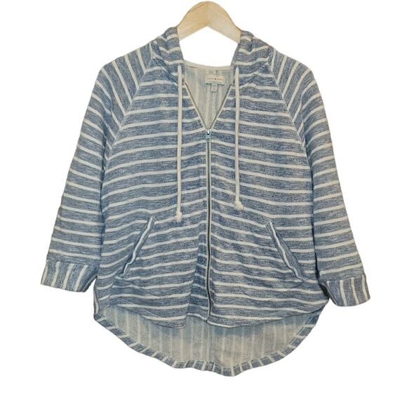 LUCKY BRAND Women's Striped French Terry Hooded Poncho Zip-up Jacket Top  M - Picture 3 of 14